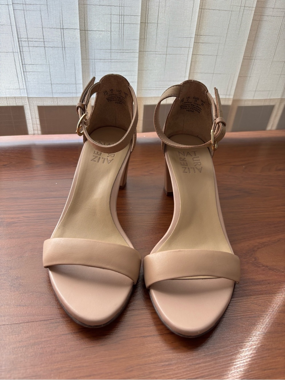 Naturalizer Blush Beige Ankle-Strap Block Heel Sandals